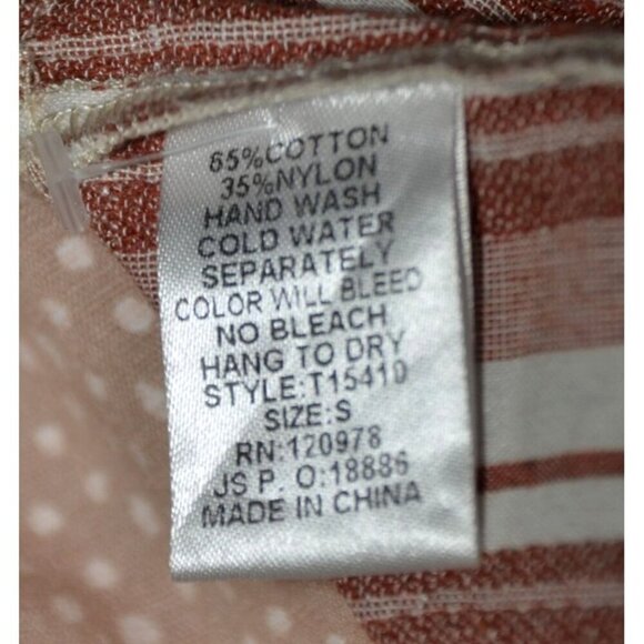 Entro Beige & Pink Cap Sleeve Tiered Blouse Top Size S Striped Polka Dots Cute - Picture 12 of 13